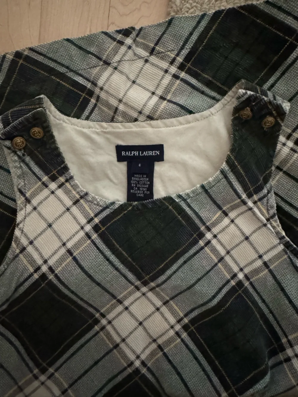 Ralph Lauren Girls Size 6 Plaid Corduroy Jumper Dress – 100% Cotton